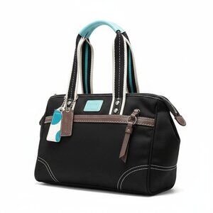 Coach #F11992 Hampton Weekend Satchel Black Satin with Blue & Silver Tones